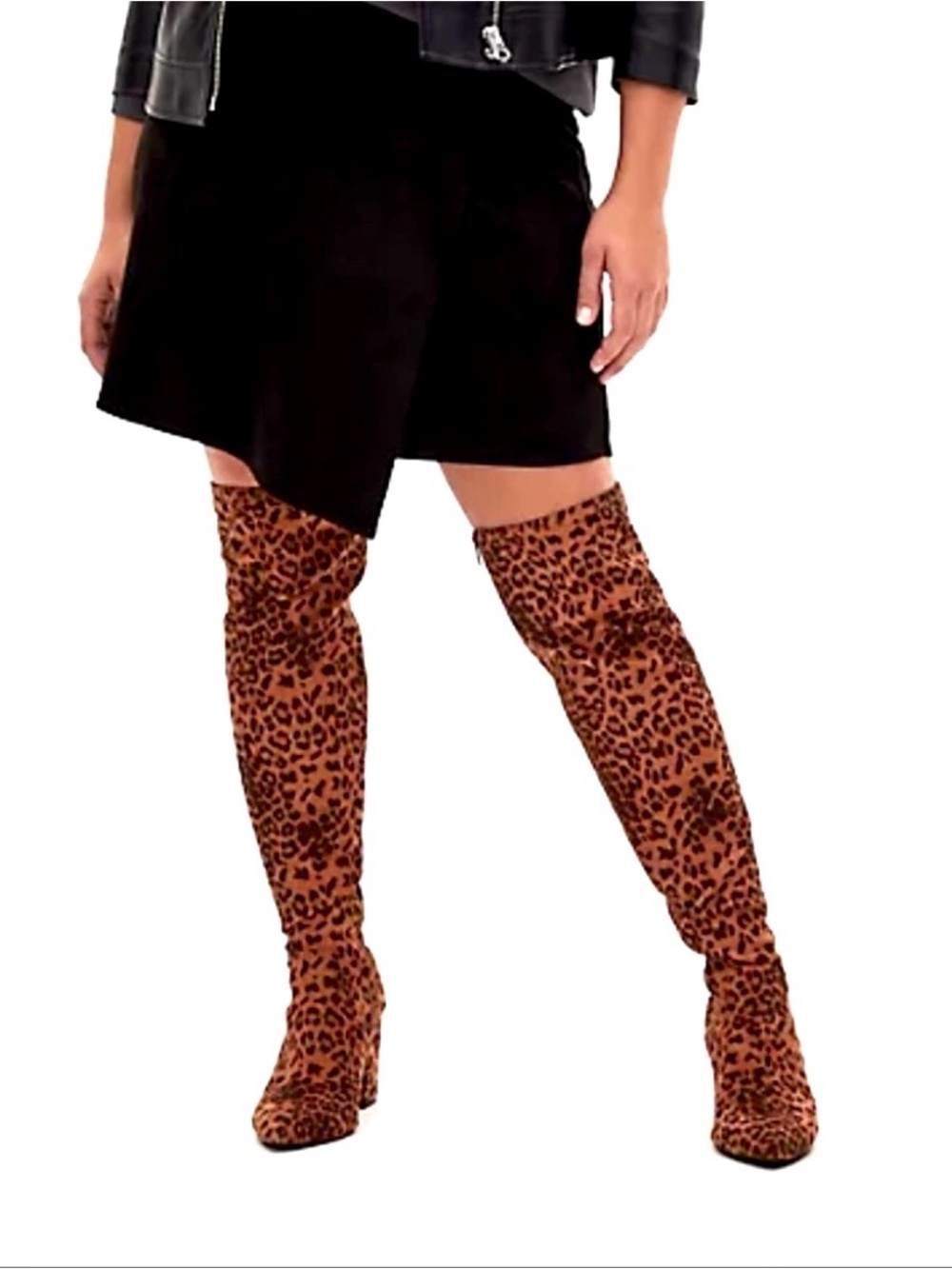 Torrid 10WW Over The Knee Cheeta Print Heeled Boot Zip Up